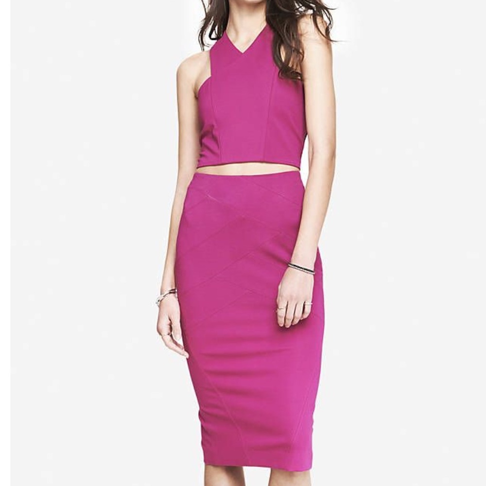 Express Fuchsia Crop Top with T-Back Detailing